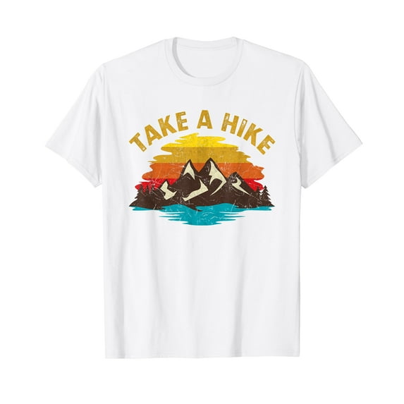 Take A Hike Outdoor Sunset Vintage Style Mountains Nature White T-Shirt Cotton Tee