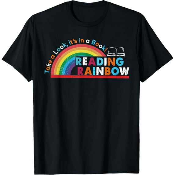 Take A Look A Book Vintage Reading Librarian rainbow T-ShirtMen's and women's gift, black and white T-shirt, size: Extra large S-4XL
