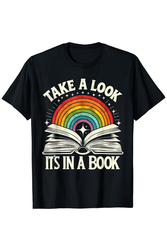 Take A Look A Book Vintage Reading Librarian rainbow T-Shirt
