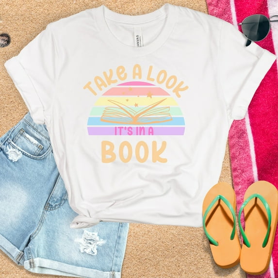 Take A Look its in a Book T-Shirt, Reading Rainbow Vintage Shirt, Book Lover Shirt, Reading Rainbow Tee, Vintage Retro Rainbow (Colors:Black; Sizes:L;)