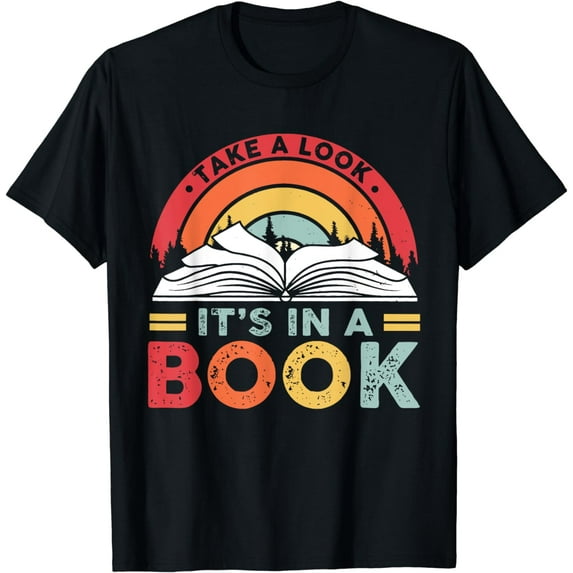 Take A Look It's In A Book Reading Vintage Retro Rainbow T-Shirt