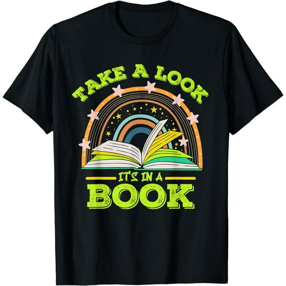 Take A Look Its In A Book Reading Vintage Retro Rainbow Book T-Shirt