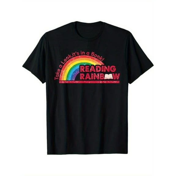 Take A Look it's In A Book Reading Book Vintage Rainbow T-Shirt, 100% Cotton, Gifts for Men Dad Husband Grandpa, S-XXXL