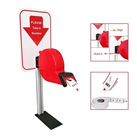 3-Digit Ticket Dispenser Take-A-Number System with Stand & 2000 Ticket Roll for Queue Management
