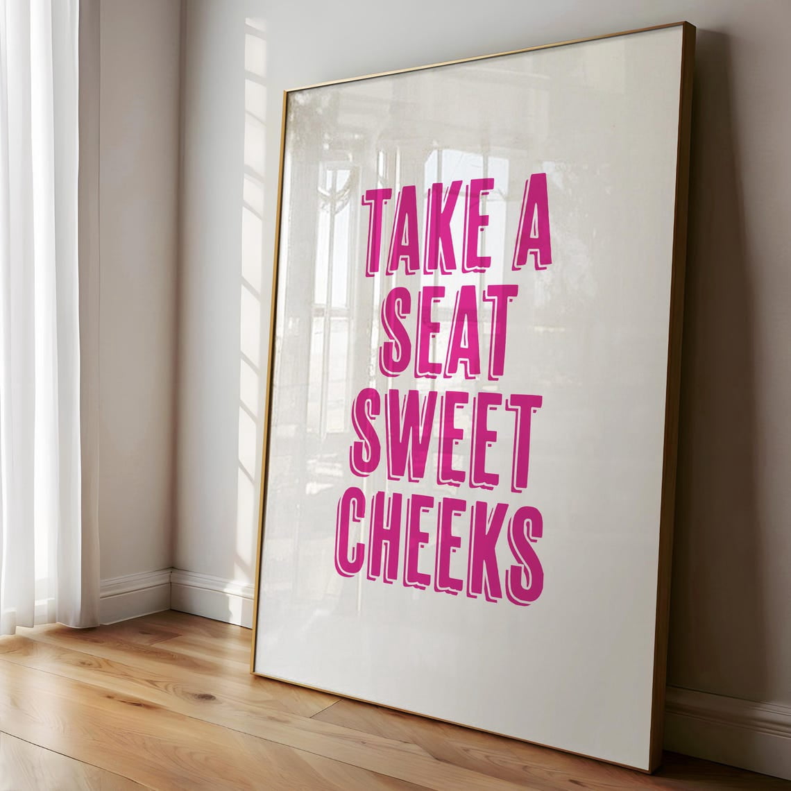 Take A Seat Sweet Cheeks Pink Poster, Quirky Toilet, Girly Aesthetic ...
