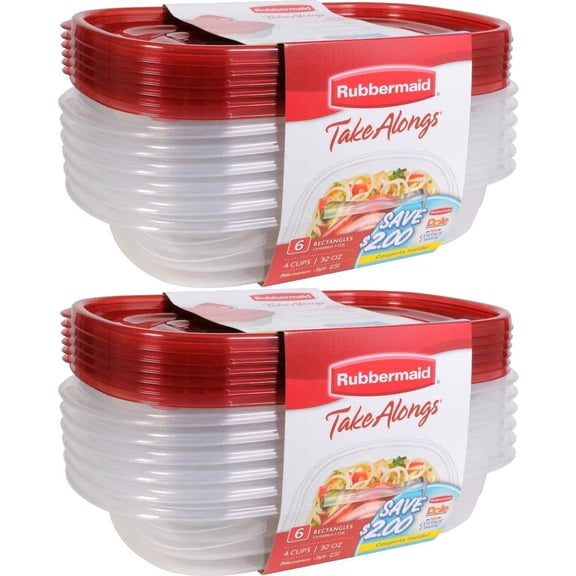 Take Alongs Food Storage Container, 4-Cup Rectangle, Set of 12, Red