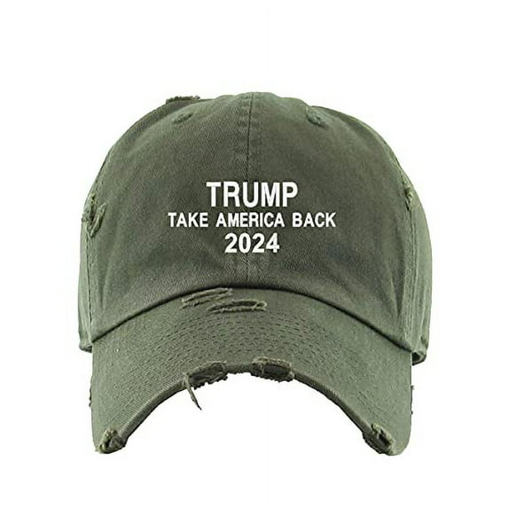 Take America Back Trump Vintage Baseball Cap Embroidered Cotton Adjustable Distressed Dad Hat Olive
