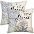 thumbnail image 1 of Take Me to The Beach Summer Throw Pillow Covers 18x18 Set of 2 Nautical Coastal Beach Themed Ocean Seashell Coral Starfish Linen Decorative Outdoor Cushion Case for Bedroom Living Room, 1 of 5
