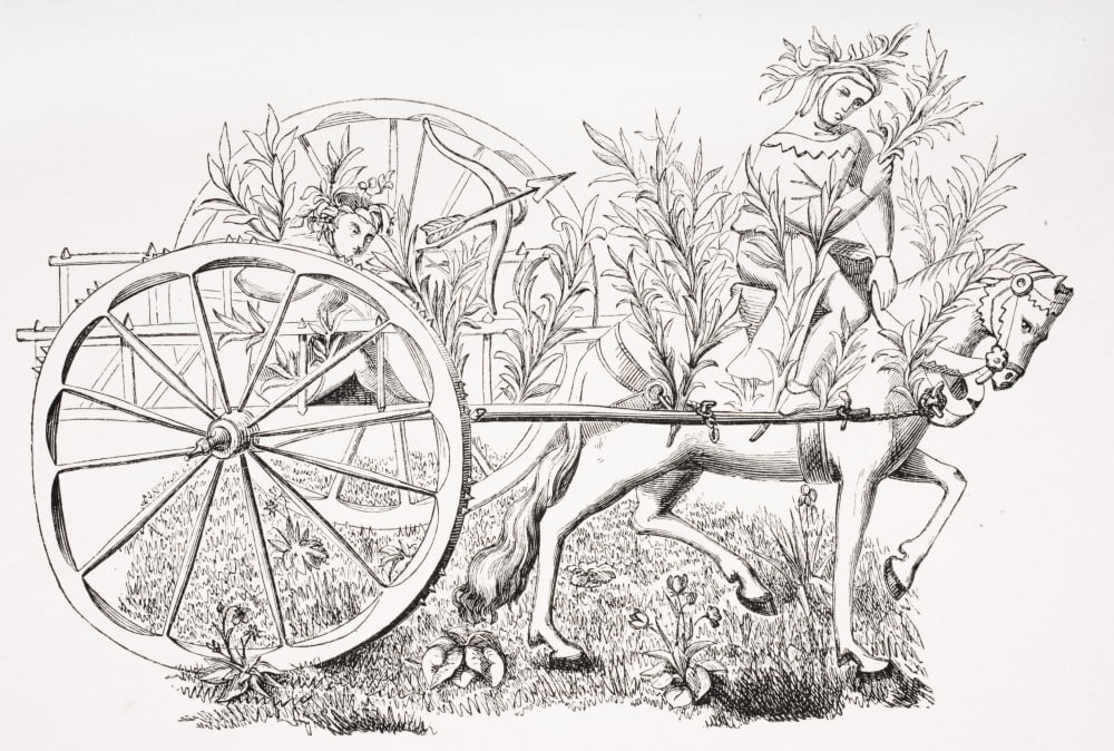 How To Take A Cart To Allure Beasts 19Th Century Reproduction Of 15Th Century Miniature In The Manuscript Of Phoebus Canvas Art - Ken Welsh Design Pics (34 x 24)