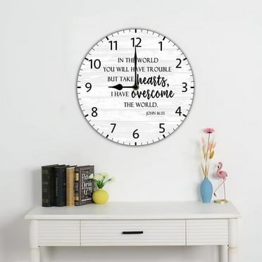 Take Heart i Have Overcome The World Christian Wall Clock Gift For Women Inspirational Religious Gifts For Her Mom Sister Friend 10 Inch Silent Non-Ticking Clock Battery Operated