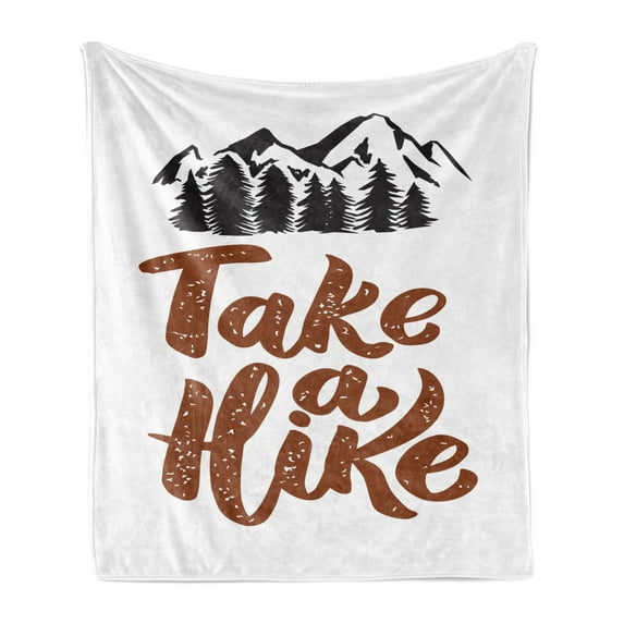 Take a Hike Soft Flannel Fleece Throw Blanket, Mountainous Pattern with a Bold Calligraphy Nature Thematic, Cozy Plush for Indoor and Outdoor Use, 70" x 90", Redwood and Charcoal Grey, by Ambesonne