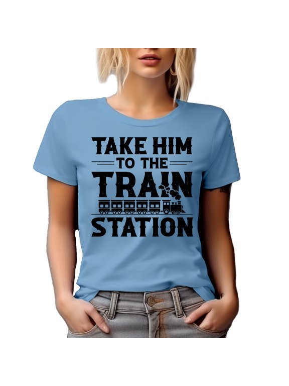 Take Him to the Train Station, Railway Officer or Staff, Baby Blue T-Shirt, Large