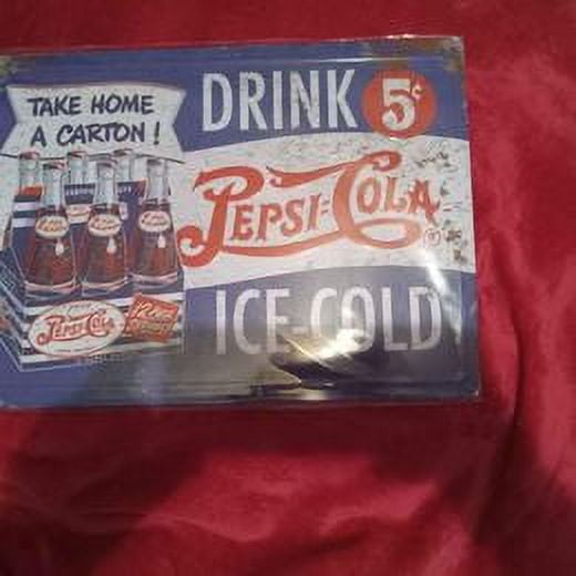 Take Home A Carton! Drink 5 Cent Pepsi Cola Ice Cold Tin Metal Sign