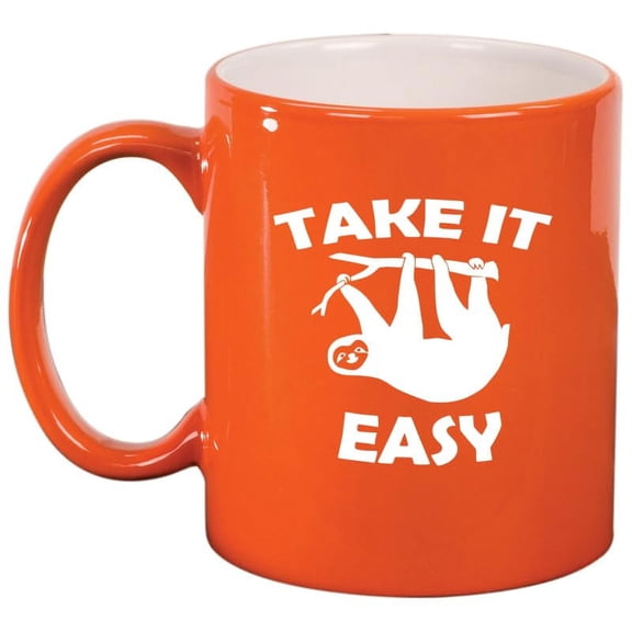 Take It Easy Sloth Funny Ceramic Coffee Mug Tea Cup Gift for Her, Him, Friend, Coworker, Wife, Husband (11oz Orange)