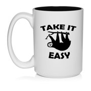 Take It Easy Sloth Funny Ceramic Coffee Mug Tea Cup Gift for Her, Him, Friend, Coworker, Wife, Husband 15oz White