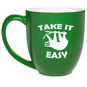 Take It Easy Sloth Funny Ceramic Coffee Mug Tea Cup Gift for Her, Him, Friend, Coworker, Wife, Husband 16oz Green