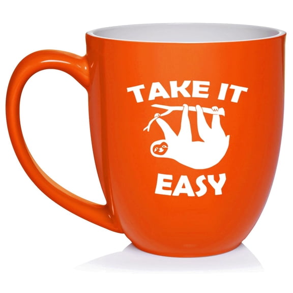 Take It Easy Sloth Funny Ceramic Coffee Mug Tea Cup Gift for Her, Him, Friend, Coworker, Wife, Husband (16oz Orange)