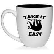 Take It Easy Sloth Funny Ceramic Coffee Mug Tea Cup Gift for Her, Him, Friend, Coworker, Wife, Husband 16oz White