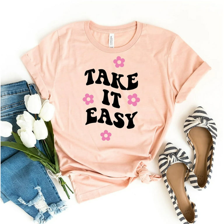 Take It Easy T-shirt Sunshine Gift Good Vibes Shirt Vintage Tee Girl Power  Top Sunflower Shirts Hippie Summer Women's 70S 80S Retro Birthday Best