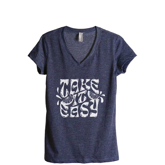 Take It Easy Women's Fashion Relaxed V-Neck T-Shirt Tee Heather Navy X-Large