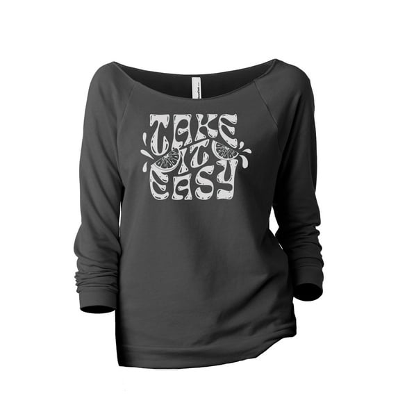 Take It Easy Women's Fashion Slouchy 3/4 Sleeves Raglan Lightweight Sweatshirt Gunmetal Medium