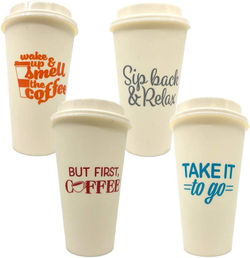 Take It To with Lids Reusable Plastic Travel Cups Mugs, Cold Drinks, 8ct Set (To 2),16 ounces