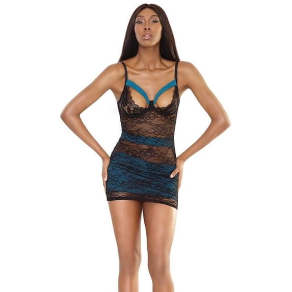 Coquette Take Me Away Chemise Teal/Black Large