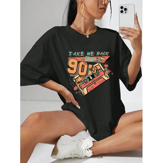 Take Me Back 90’s Print Womans T-Shirt Machine Washable Vintage T Shirts Streetwear Fashion Soft Tops Design Classic Style Tees