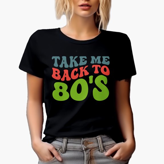 Take Me Back to 80s, 1980s Music Quote, Groovy Retro Wavy Text Merch Gift, Black T-Shirt, 3XL