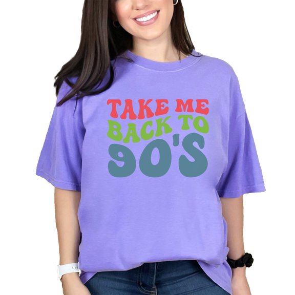 Take Me Back to 90s, 1990s Music Quote, Groovy Retro Wavy Text, Violet Comfort Colors T-Shirt, 2XL