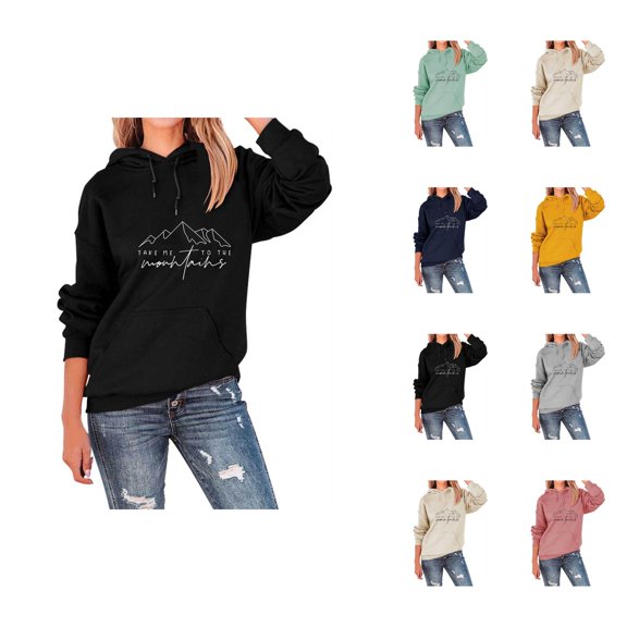 Take Me To The Mountains Hoodies for Women 2025 Camping Hiking Graphic Hooded Sweatshirt with Pockets Pullover Tops