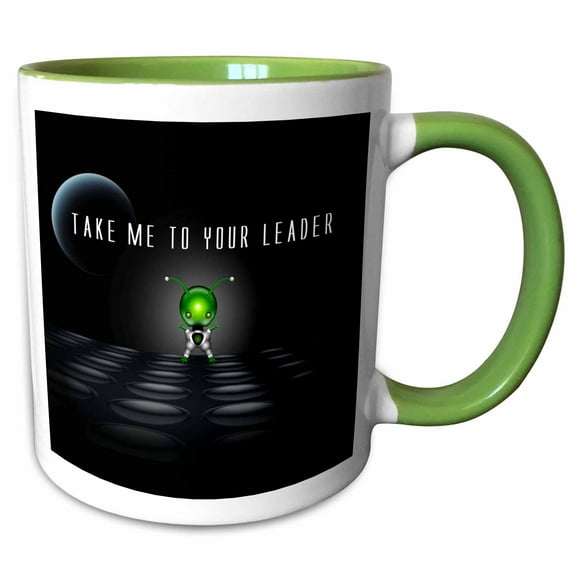 3drose, Take Me to Your Leader Visiting Little Green Space Alien Astronaut Seeks Direction, 11oz Two-tone Green Mug