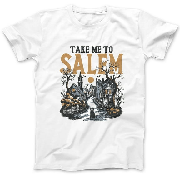 Take Me to Salem Halloween T-Shirt, Witchy Gothic Village Graphic Tee, Spooky Season Shirt with Cat, Witchcraft Aesthetic Fall Outfit
