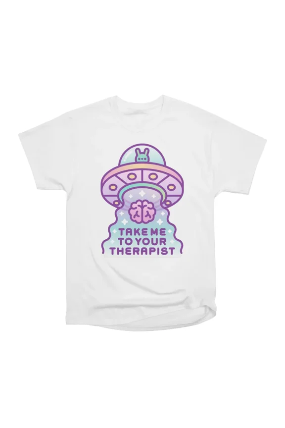 Take Me to Your Therapist Pastel Alien UFO and Brain T-Shirt Tee Gift For Him Merch For He