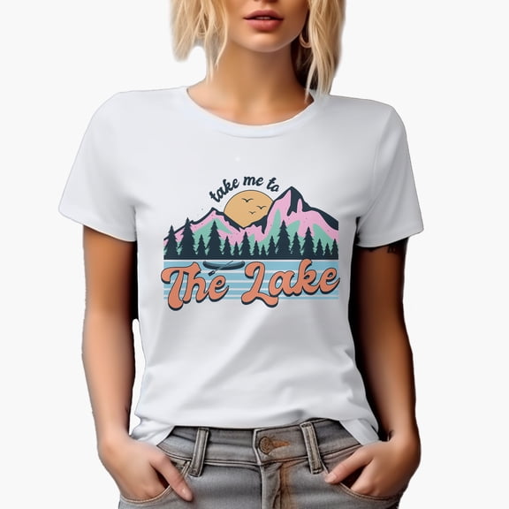 Take Me to the Lake, Vacation or Adventure Themed Art Merch Gift, White T-Shirt, XL