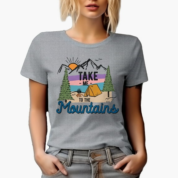 Take Me to the Mountains with Mountain & Camping Tent Art Merch Gift, Heather Grey T-Shirt, 3XL