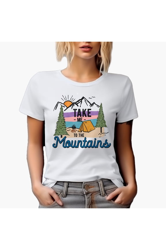 Take Me to the Mountains with Mountain & Camping Tent Art Merch Gift, White T-Shirt, XL