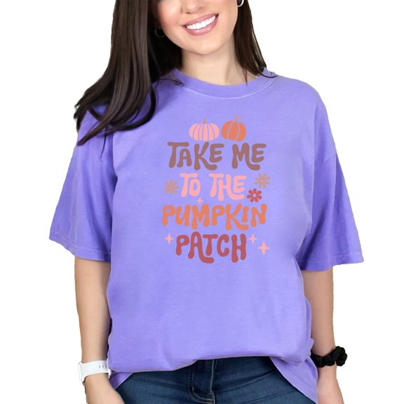 Take Me to the Pumpkin Patch, Fall Merch, Violet Comfort Colors T-Shirt, XL