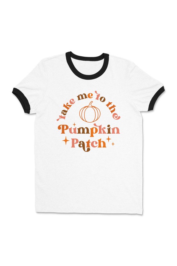 Take Me to the Pumpkin Patch Ringer Tee Shirt Unisex Large White/Black