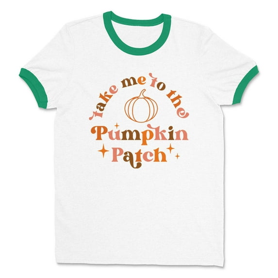 Take Me to the Pumpkin Patch Ringer Tee Shirt Unisex Medium White/Kelly Green
