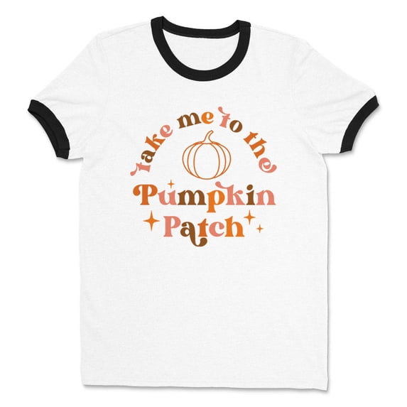 Take Me to the Pumpkin Patch Ringer Tee Shirt Unisex Small White/Black