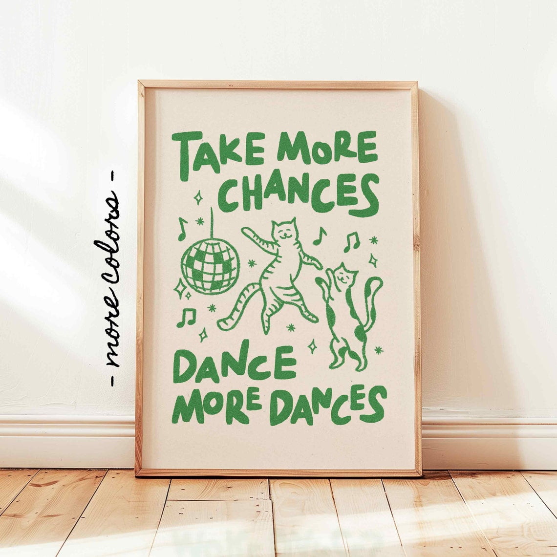 Take More Chances Poster Dancing Cats Retro Positive Affirmations Wall ...