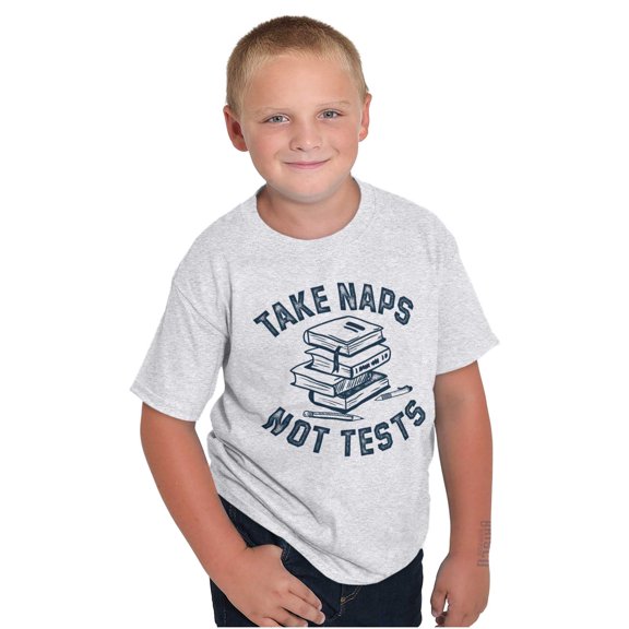 Take Naps Not Tests Sleepy Nerdy Gym Crewneck T Shirts Boy Girl Teen Brisco Brands L