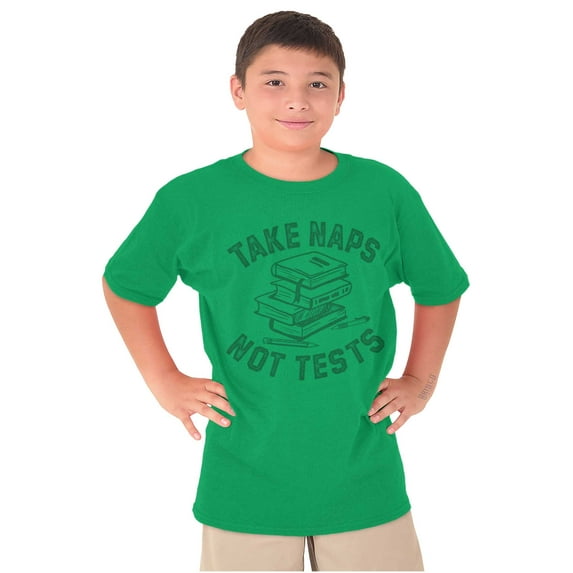 Take Naps Not Tests Sleepy Nerdy Gym Crewneck T Shirts Boy Girl Teen Brisco Brands L