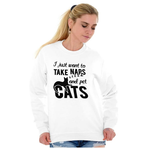 Take Naps and Pet Cats Funny Cute Women Crewneck Sweatshirt Brisco Brands S
