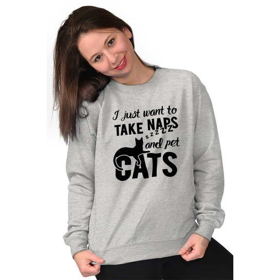Take Naps and Pet Cats Funny Cute Women Plus Size Crewneck Sweatshirt Brisco Brands 5X