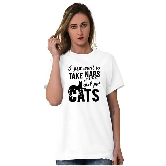 Take Naps and Pet Cats Funny Cute Women's Graphic T Shirt Tees Brisco Brands L