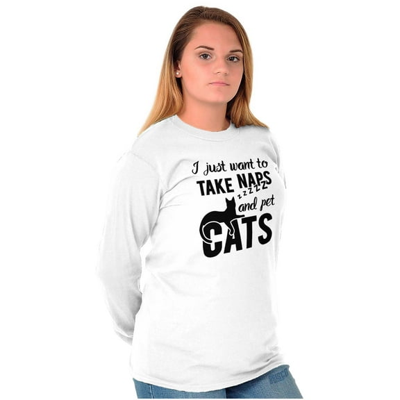 Take Naps and Pet Cats Funny Cute Women's Long Sleeve T Shirt Brisco Brands S