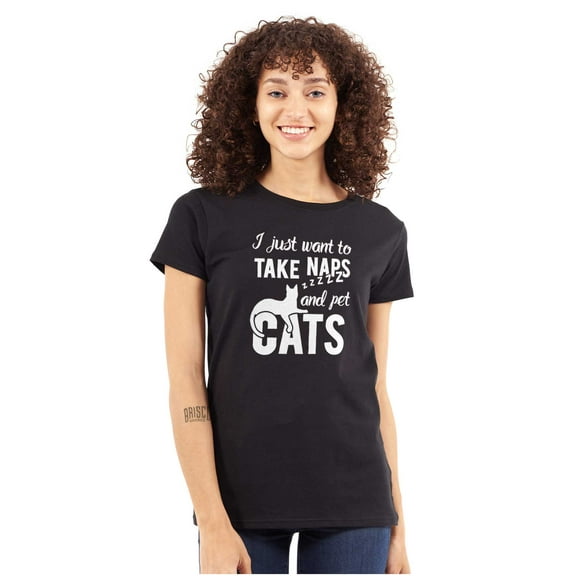 Take Naps and Pet Cats Funny Cute Womens Fitted Plus Size Graphic Tee Brisco Brands 2X