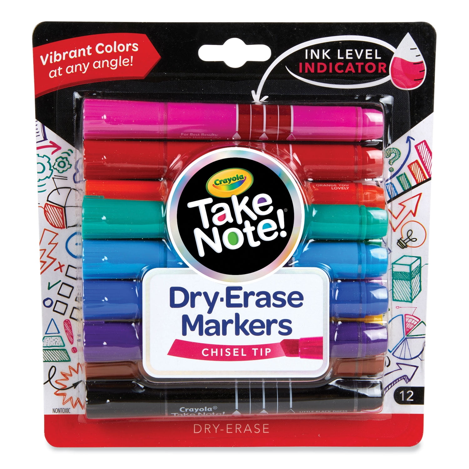 Take Note Dry-Erase Markers, Broad, Chisel Tip, Assorted, 12/Pack ...